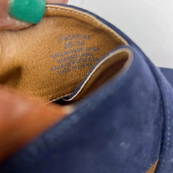 Lucky Brand Sandals size 8b Merrona Blue Suede Platform Wedge Slingback Peep Toe - Picture 7 of 7